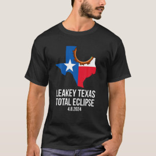 Leakey Texas Total Eclipse 2024 TX State Outline T T-Shirt