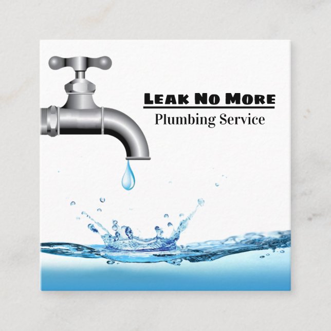 Leaking Pipe Water Splash Plumbing Service Square Business Card (Front)