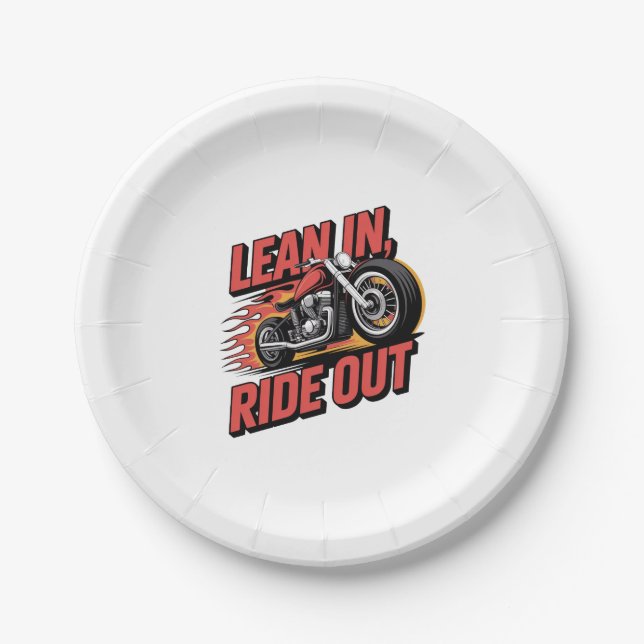 Lean in Ride out, Vintage Biker Paper Plate (Front)