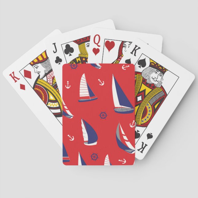 Lean Sailboat Pattern Playing Cards (Back)