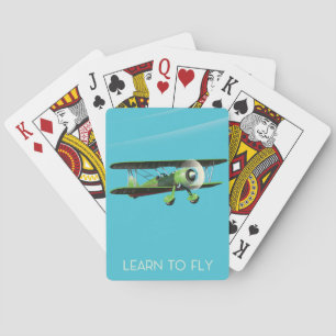 Lean To Fly vintage plane poster Playing Cards