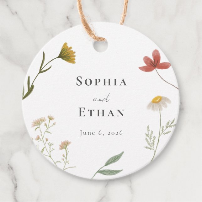 Leander Wildflower Wedding Favour Tags (Front)