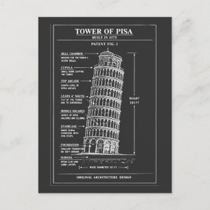 Leaning Pisa Tower Blueprint Art Postcard