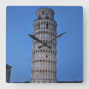 Leaning Tower at Dusk Square Wall Clock