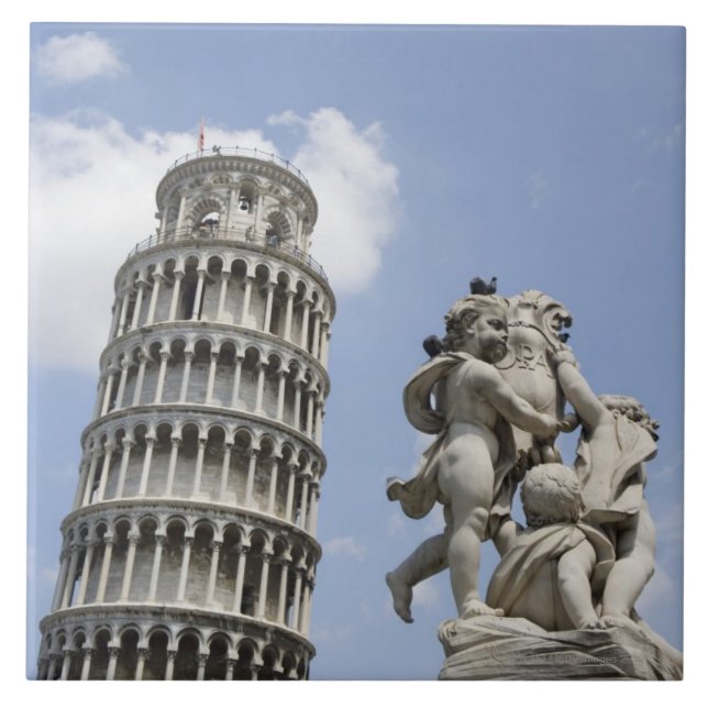 Leaning Tower of Pisa and Statue, Italy Tile (Front)