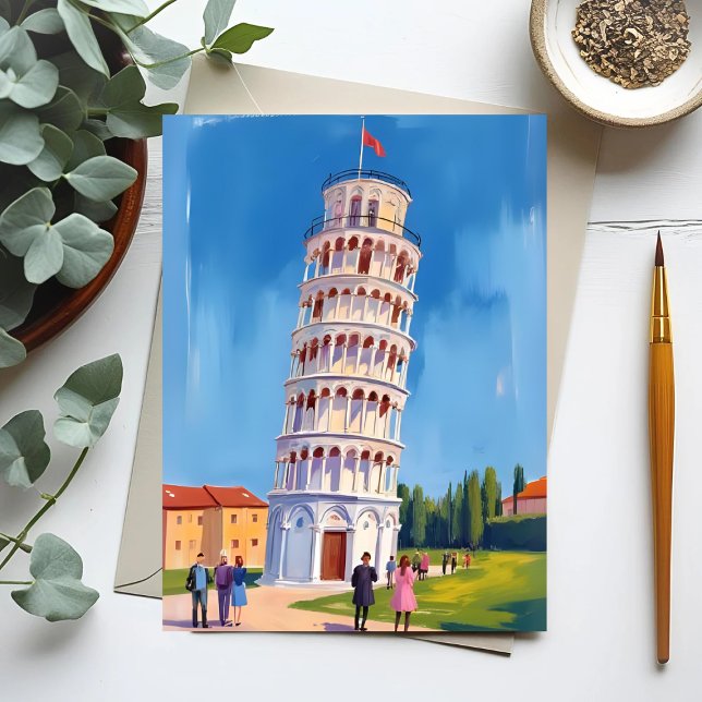 Leaning Tower of Pisa Italy Painting Postcard (Creator Uploaded)