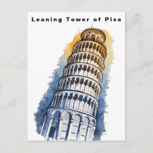 Leaning Tower of Pisa Italy Travel Watercolor Postcard