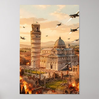 Leaning Tower of Pisa Under Siege Poster