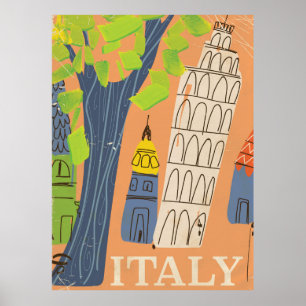 Leaning tower of Pisa vintage travel poster