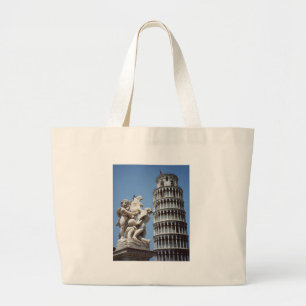 Leaning Tower of Pisa with Cherub Statue Large Tote Bag