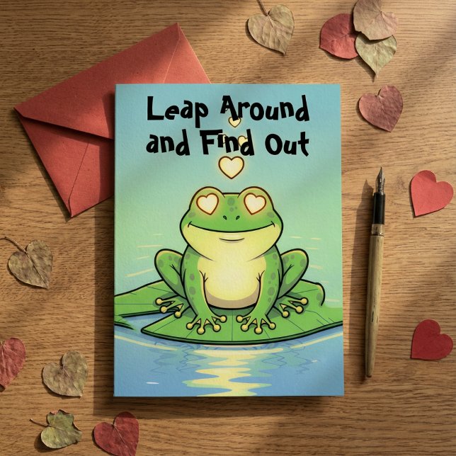 Leap Around & Find Out Funny Frog Pun Valentine's  Holiday Card (Creator Uploaded)