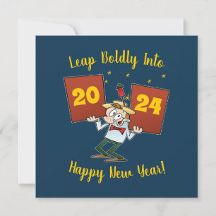 Leap Boldly Into 2024 New Year Celebration Cartoon Card