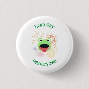 Leap Day February 29th Frog and Fireworks Button