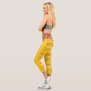 Leap Hop Skip Lean Text design mixed colours Capri Leggings