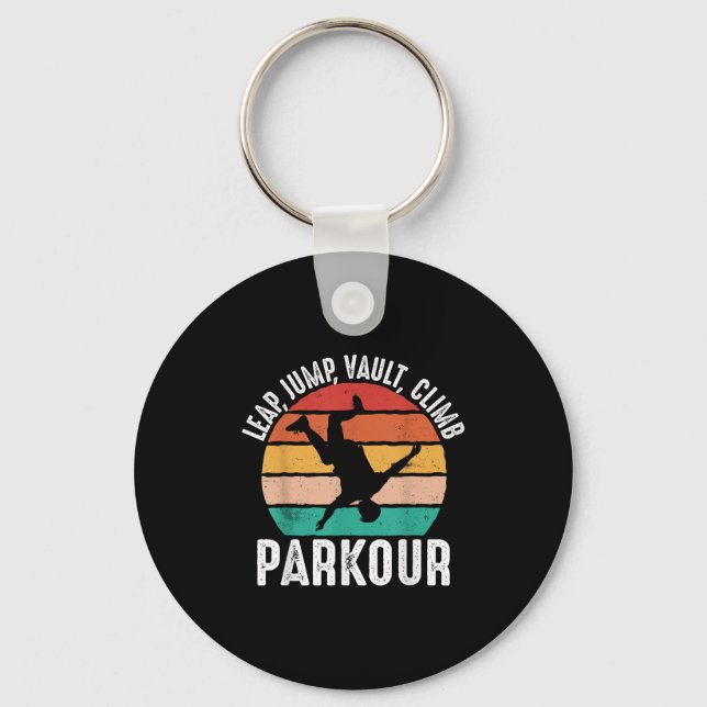 Leap Jump Vault Climb Parkour - Retro Traceur Runn Key Ring (Front)