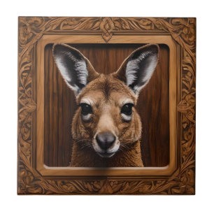 Leap of Nature: A Kangaroo Wood Print, Ceramic Tile