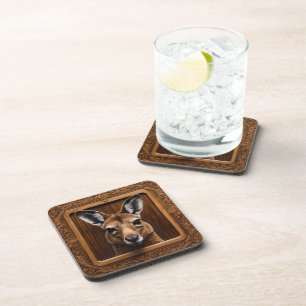 Leap of Nature: A Kangaroo Wood Print, Coaster