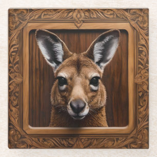 Leap of Nature: A Kangaroo Wood Print, Glass Coaster