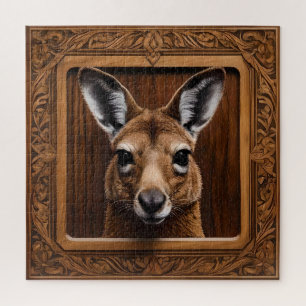 "Leap of Nature: A Kangaroo Wood Print" Jigsaw Puzzle
