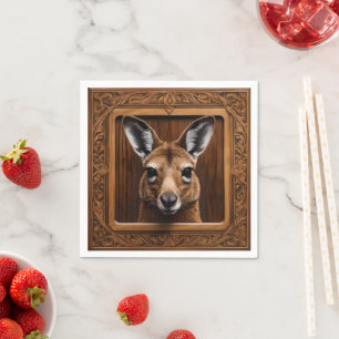 "Leap of Nature: A Kangaroo Wood Print" Napkin