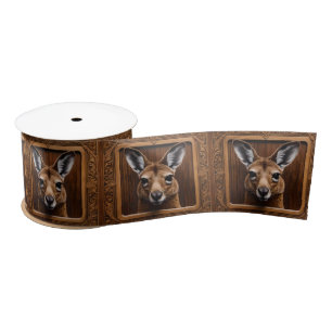 Leap of Nature: A Kangaroo Wood Print, Satin Ribbon