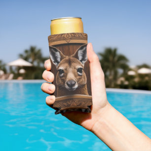 Leap of Nature: A Kangaroo Wood Print, Seltzer Can Cooler