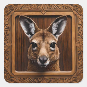 Leap of Nature: A Kangaroo Wood Print, Square Sticker