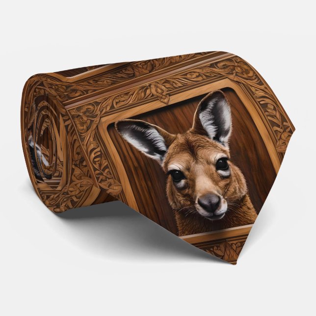 Leap of Nature: A Kangaroo Wood Print, Tie (Rolled)