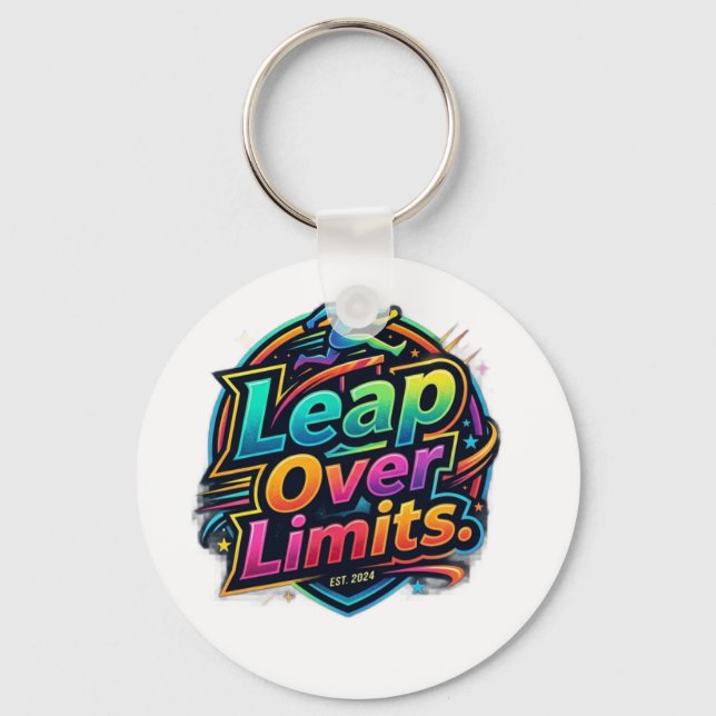 Leap Over Limits. Inspirational Typography T-Shirt Key Ring (Front)