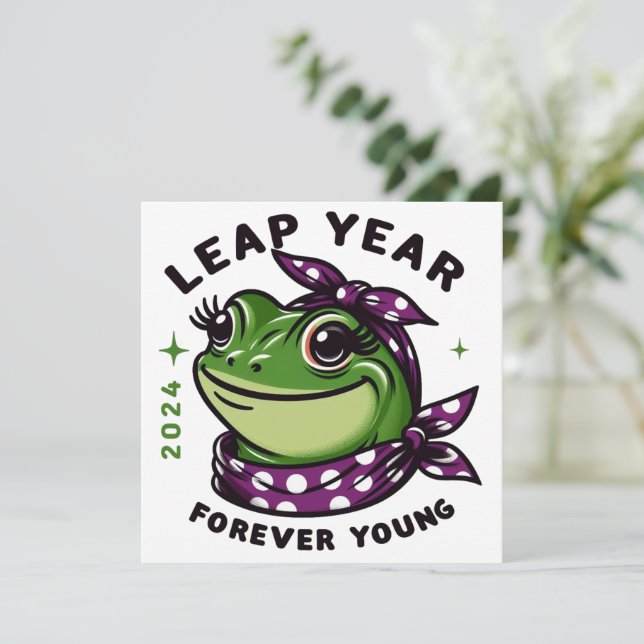Leap Year 2024 Forever Young Frog Holiday Card (Standing Front)