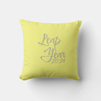 Leap year 2024 yellow throw pillow typographic