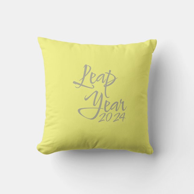 Leap year 2024 yellow throw pillow typographic (Front)