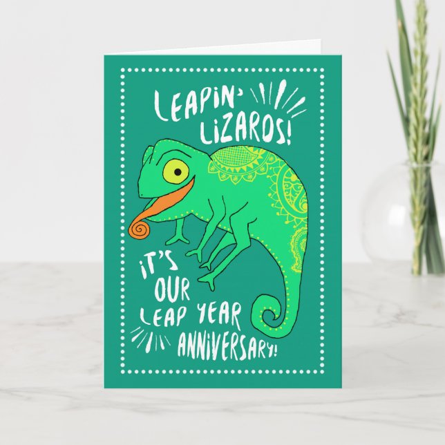 Leap Year Anniversary Leapin' Lizards Card (Front)
