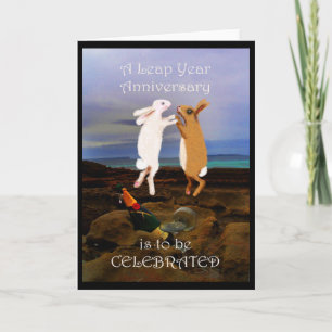 Leap year Anniversary, two jumping rabbits Card