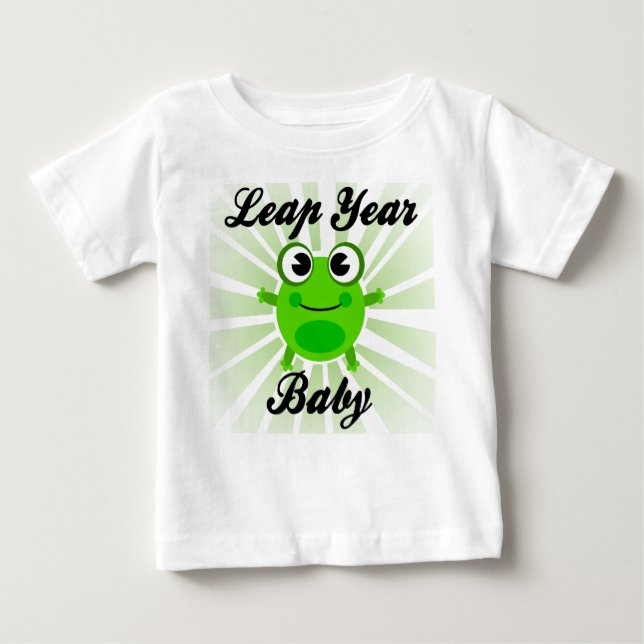 Leap Year Baby, Cute Green Frog Baby T-Shirt (Front)
