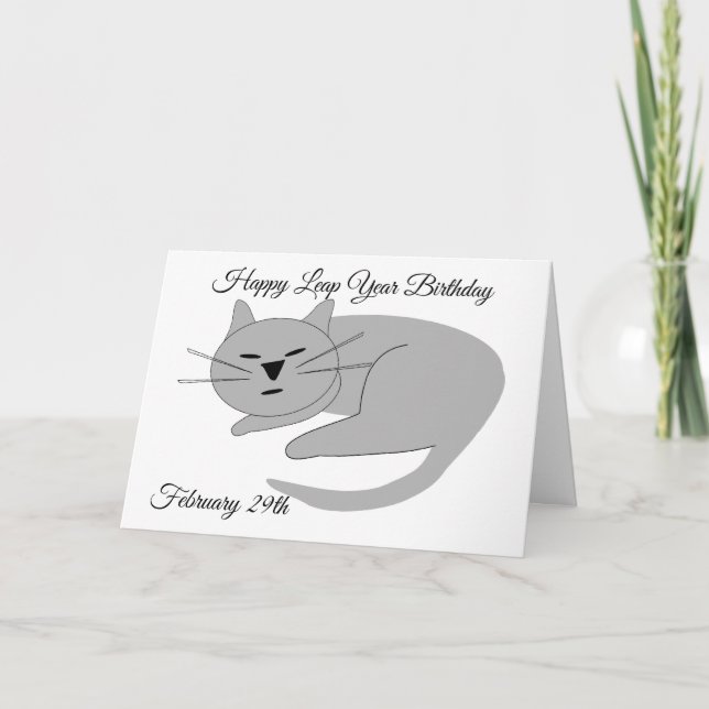 Leap Year Birthday Card Cat Design (Front)