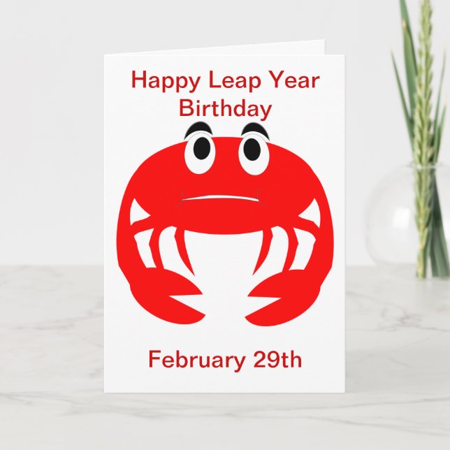 Leap Year Birthday Card Crab Design (Front)