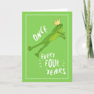 Leap Year Birthday Jumping Frog with Crown Card