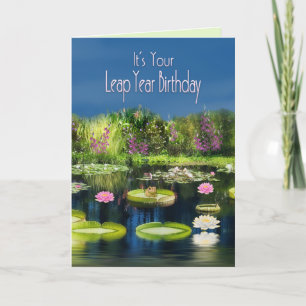 Leap Year Birthday, Pond, Lutus Flowers/Frog Card