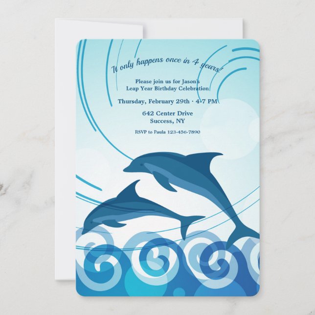 Leap Year Dolphins Invitation (Front)