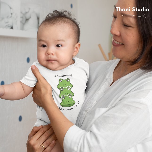 Leap Year Forever Young 3 Frogs Feb 29 Celebration Baby Bodysuit (Creator Uploaded)
