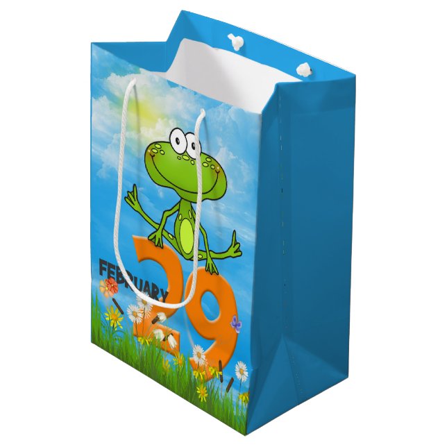Leap  Year Green Frog Birthday Medium Gift Bag (Front Angled)