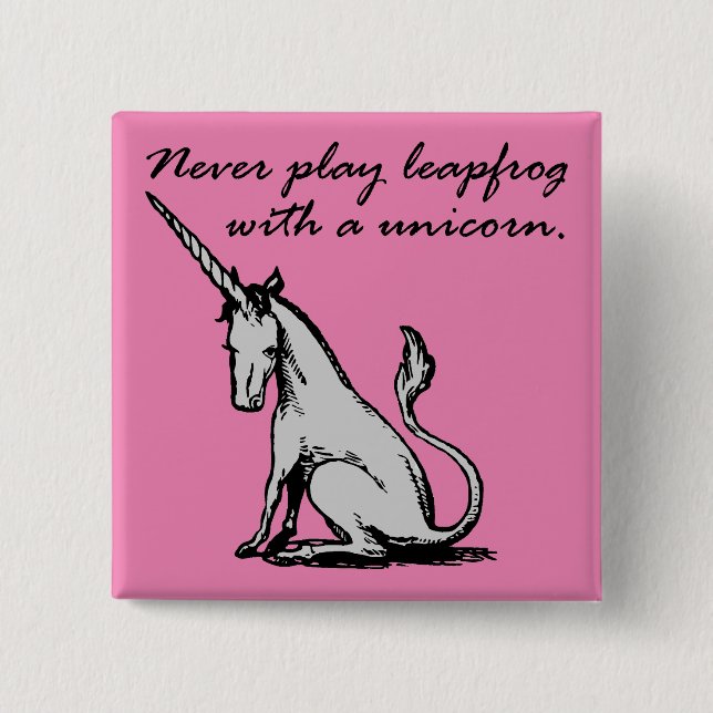 Leapfrog With A Unicorn Funny Button Badge Pin (Front)