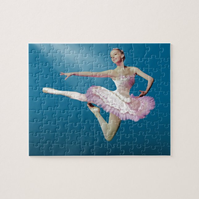 Leaping Ballerina on Blue Jigsaw Puzzle (Horizontal)