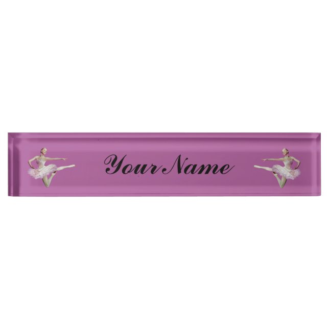 Leaping Ballerina on Pink, Customised Text Nameplate (Front)