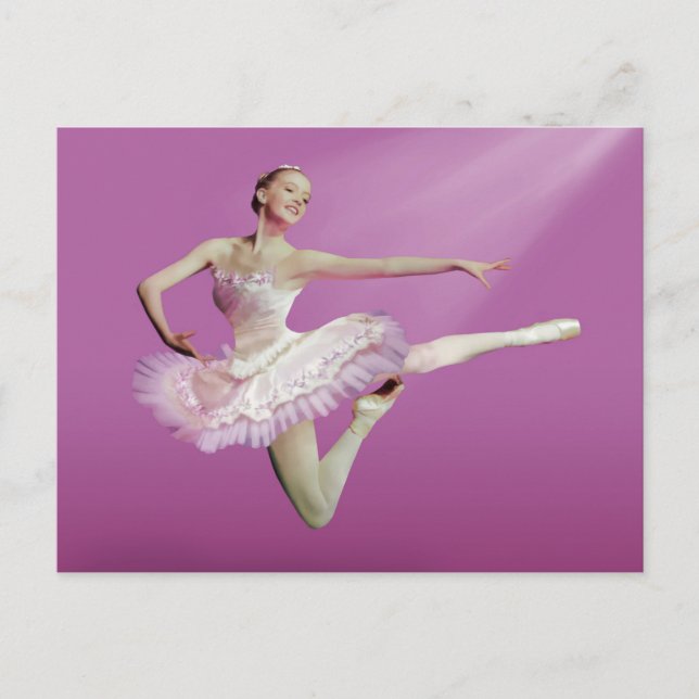 Leaping Ballerina on Pink Postcard (Front)