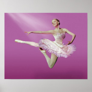 Leaping Ballerina on Pink Poster