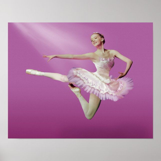 Leaping Ballerina on Pink Poster (Front)