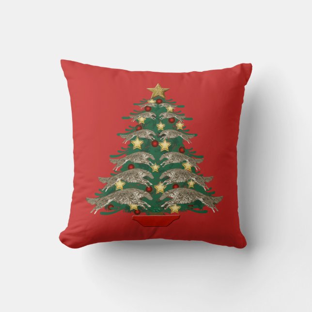 Leaping Borzoi Christmas Pillow (Front)