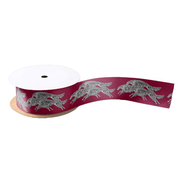 Leaping Borzoi Holiday Ribbon Satin Ribbon (Spool)